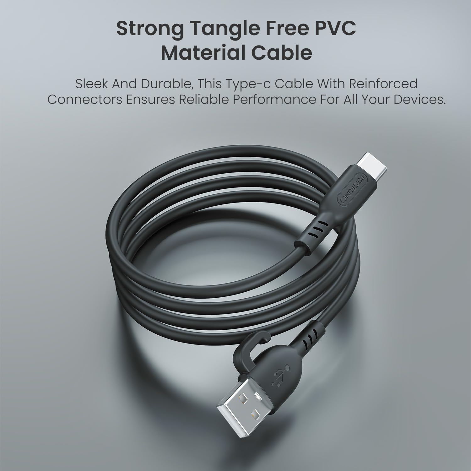 Portronics Konnect Core 3 Type-C - 3.0A Fast Sync USB to Type-C 1M PVC Cable with In-Built Cable Management Hook (Black) Portronics Konnect Core 3 Type-C - 3.0A Fast Sync USB to Type-C 1M PVC Cable with In-Built Cable Management Hook (Black)