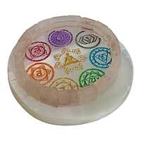 ANKKJYOTI Selenite Air Plate (7 Chakra Design – Small Figurine, Large Chakras) 6" x 1" ANKKJYOTI Selenite Air Plate (7 Chakra Design – Small Figurine, Large Chakras) 6" x 1"