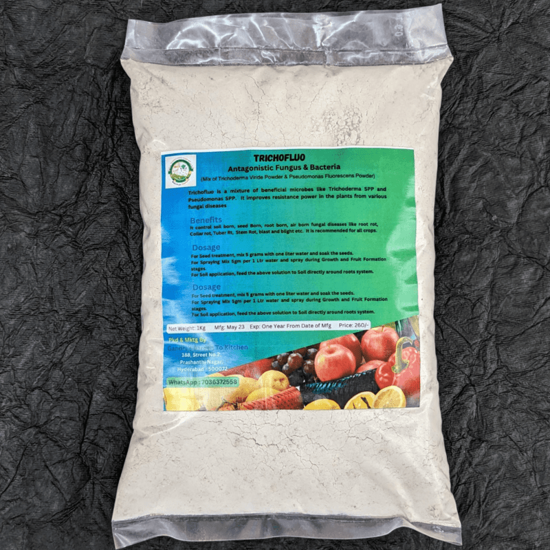 Trichofluo (Mix of Trichoderma Viride Powder & Pseudomonas Fluorescens Powder) 1kg Trichofluo (Mix of Trichoderma Viride Powder & Pseudomonas Fluorescens Powder) 1kg