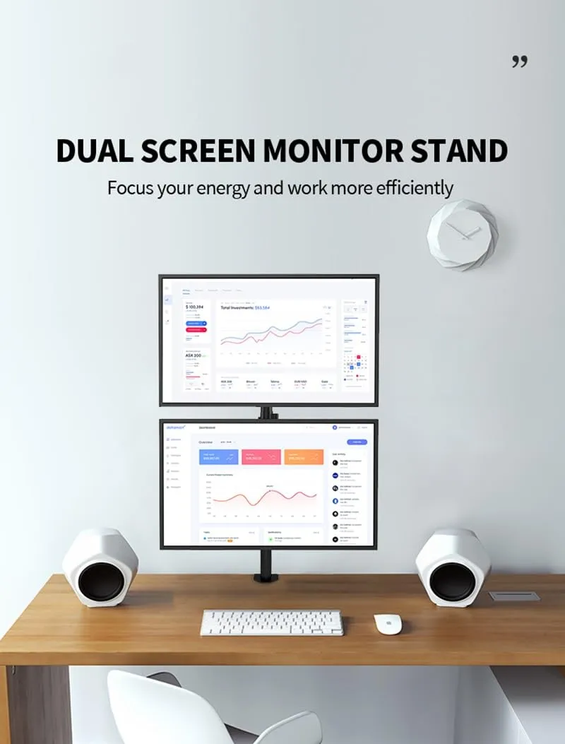 Dual Monitor Stand With 15-30" Screens (38.1cm-76.2cm) ,Height Adjustable LED Arm Mount ,Tabletop Screw Mount ,Rotate & Tilt Movement