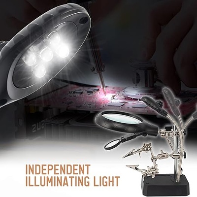 LED Lighted Magnifying Glass Soldering Station | 2.5X 7.5X 10X Hands-Free Magnifier with Clips LED Lighted Magnifying Glass Soldering Station | 2.5X 7.5X 10X Hands-Free Magnifier with Clips