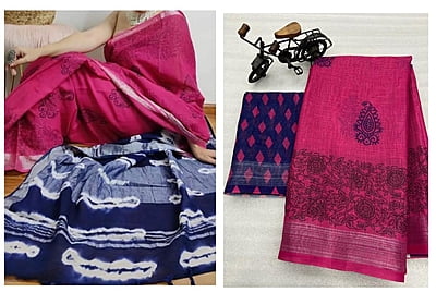 Linen Printed Saree-Magenta