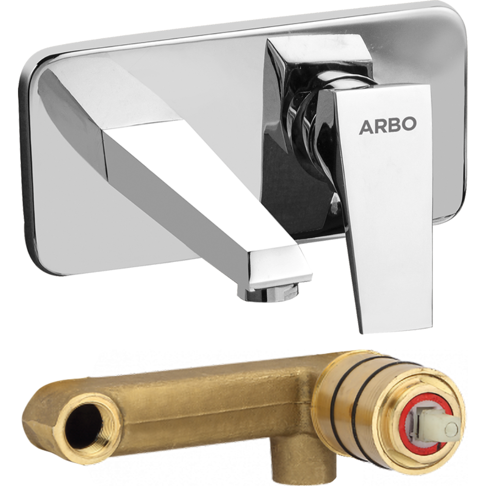 Lavish Concealed Body For Single Lever Basin Mixer Wall Mounted With Exposed Part Kit, Consisting Of Operative Lever, Basin Spout & Wall Flange