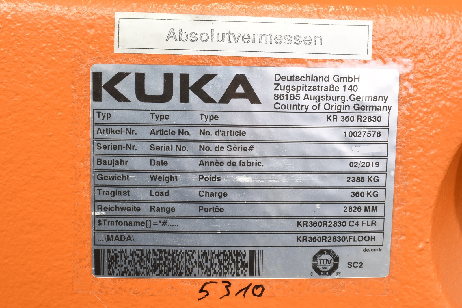 KUKA 10027576, KR 360 R2830, Schwerlast- Industrieroboter mit KRC4 Steuerung