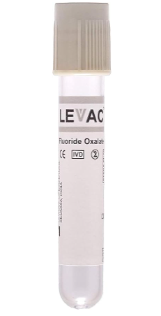Levram Non Vacuum Blood Collection Tubes - Sodium Fluoride (Double Cap)