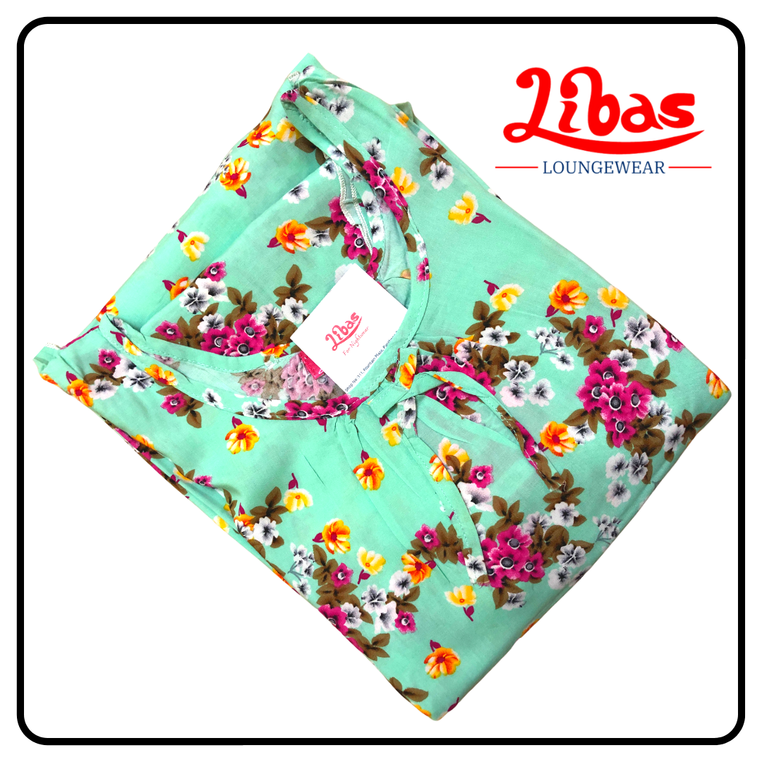 Light greyish green based floral printed rayon sleevless nighty from libas loungewear-SL046 Light greyish green based floral printed rayon sleevless nighty from libas loungewear-SL046