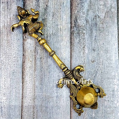 Brass Ganesha Aarti Spoon - 10.5 inch Height | Divine Offering Brass Ganesha Aarti Spoon - 10.5 inch Height | Divine Offering