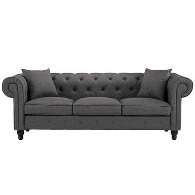 Vikinterio Linen Rolled Arm Chesterfield Sofa Vikinterio Linen Rolled Arm Chesterfield Sofa