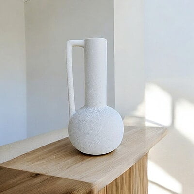 White Textured Ceramic Vase with Handle White Textured Ceramic Vase with Handle