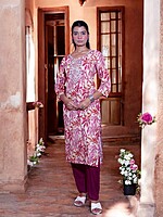PINK AND CREAM FLORAL PRINT COTTON SALWAR SUIT SET
