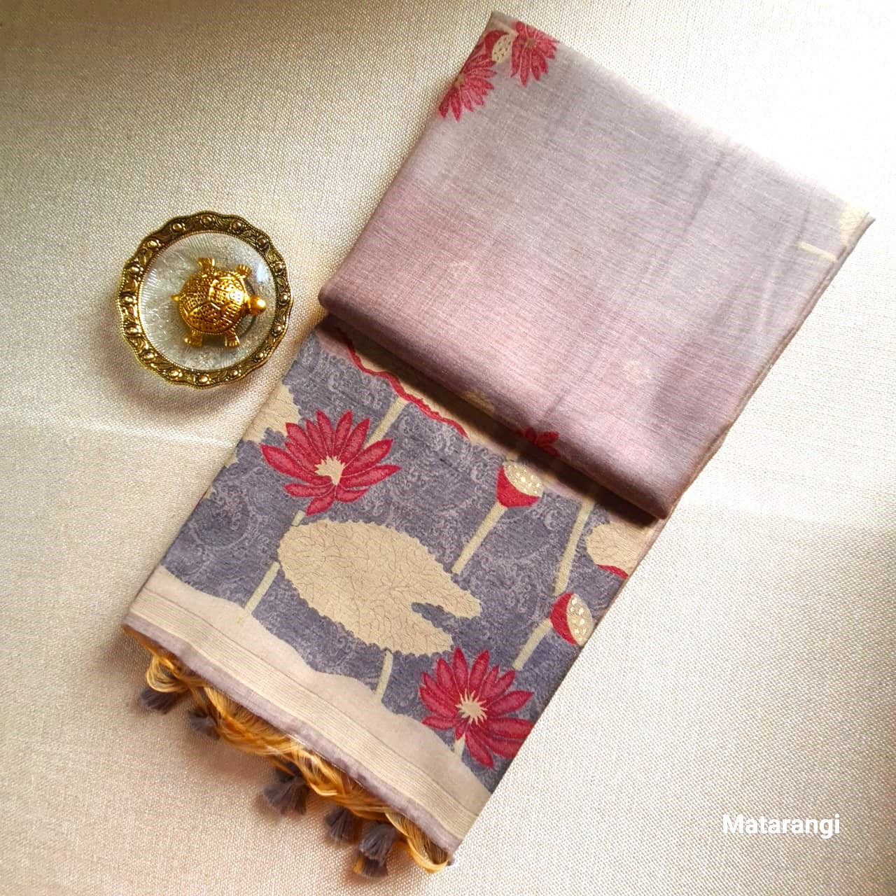 Pastel Grey Premium Munga Cotton Saree