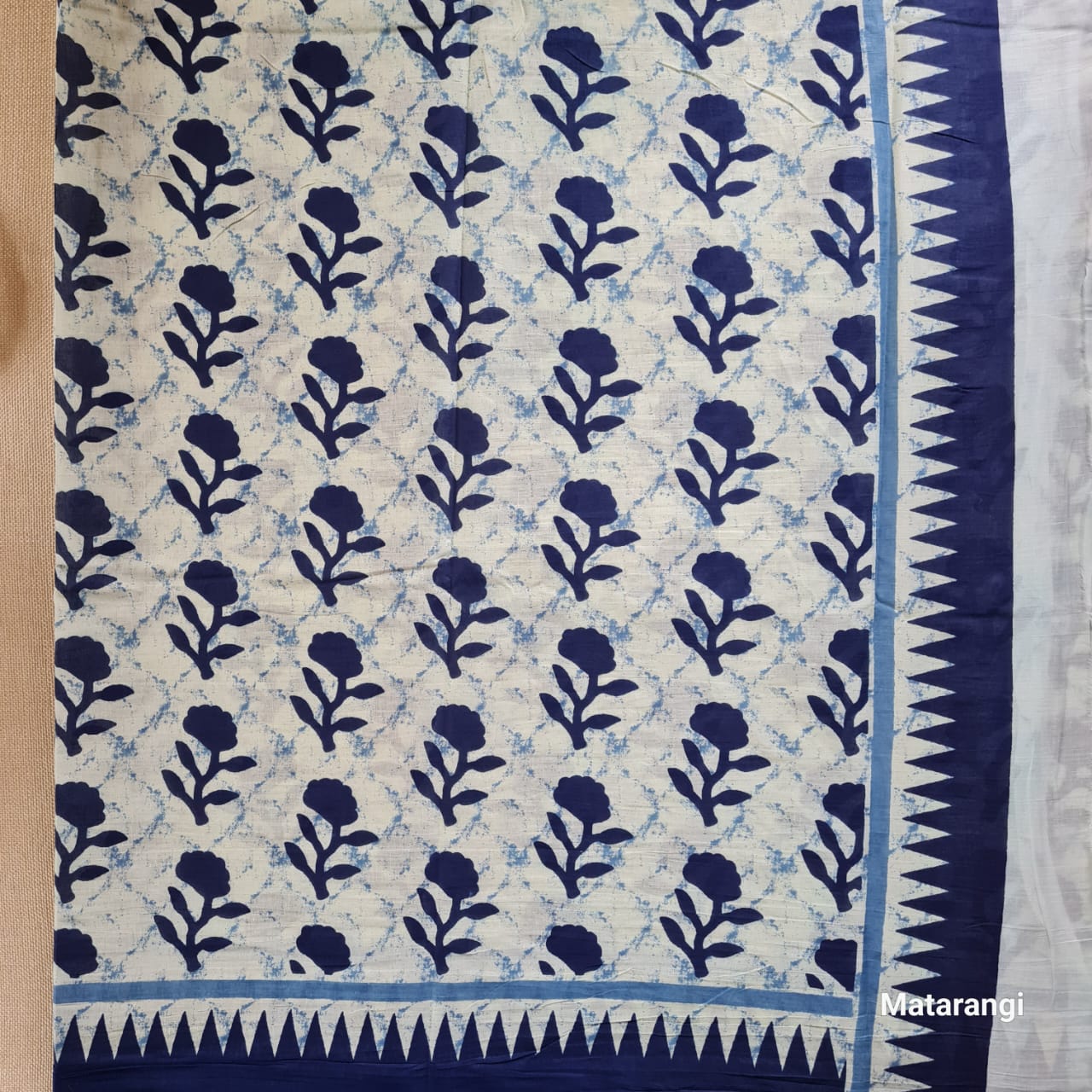 Indigo Block Printed MulMul Cotton Saree Indigo Block Printed MulMul Cotton Saree