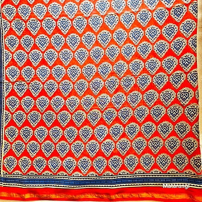 Red & Blue Handblock Printed Organic Chanderi Silk Saree Red & Blue Handblock Printed Organic Chanderi Silk Saree
