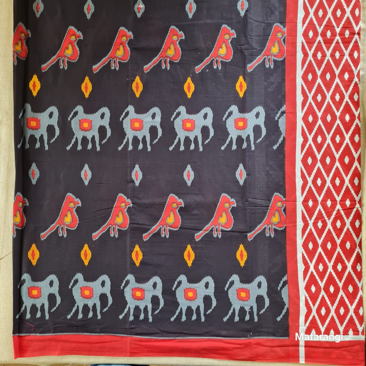 Black Block Printed MulMul Cotton Saree