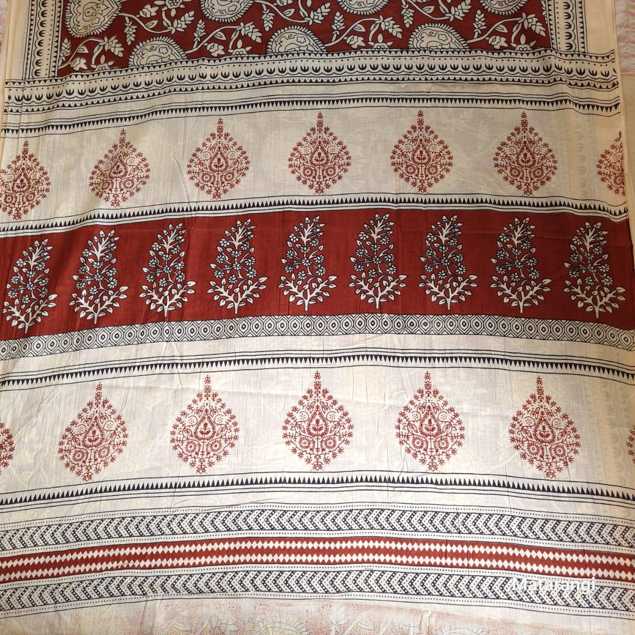 Brown Block Printed MulMul Cotton Saree Brown Block Printed MulMul Cotton Saree