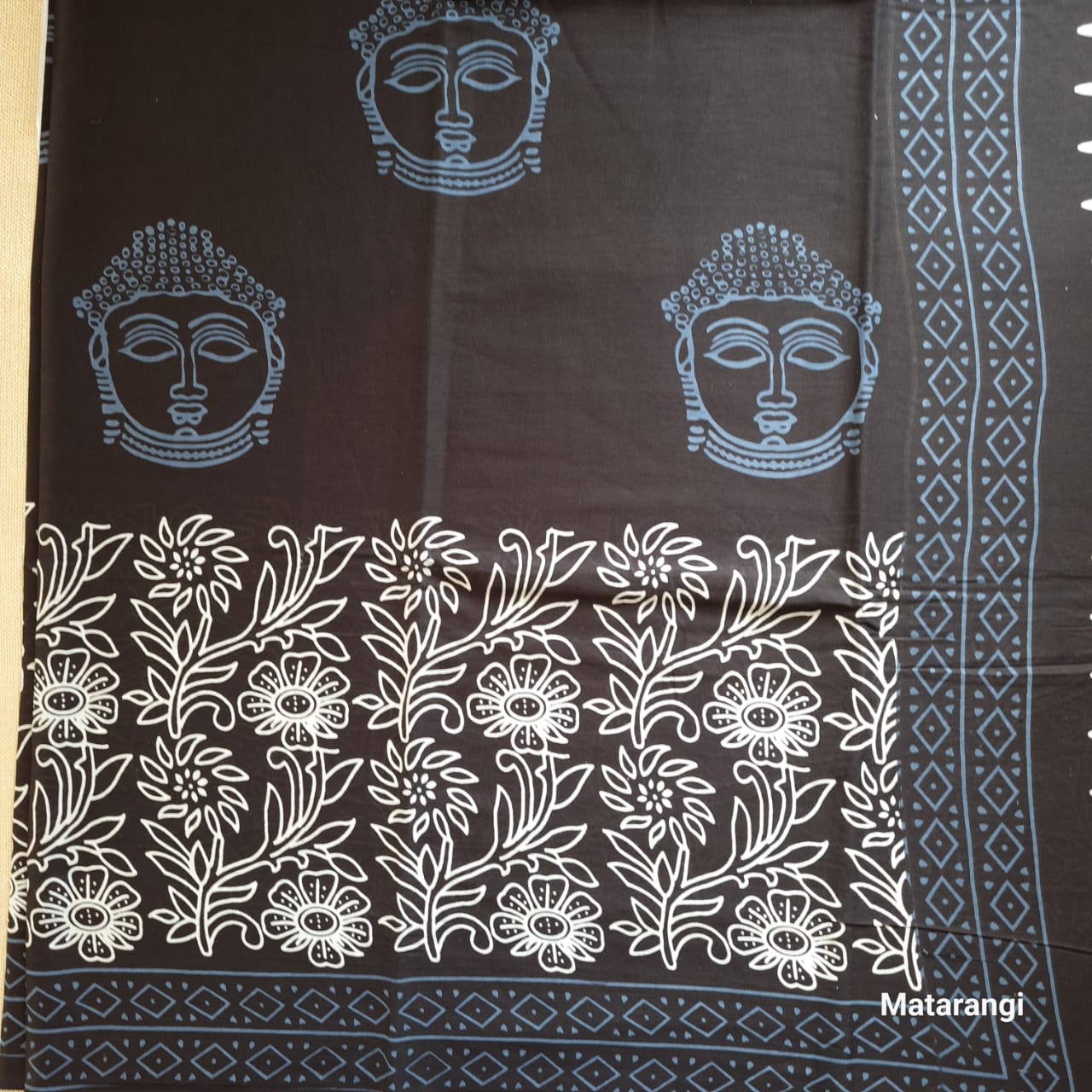 Black Block Printed MulMul Cotton Saree Black Block Printed MulMul Cotton Saree