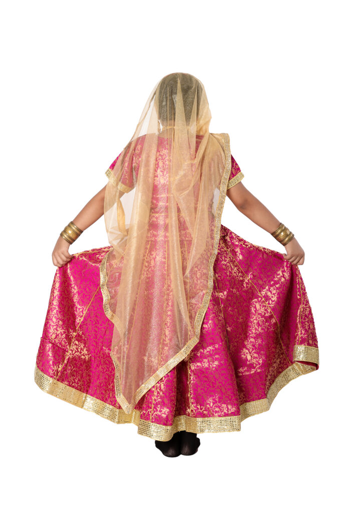 Girls Kathak Dance Fancy Dress Costume – Magenta & Golden Combination Girls Kathak Dance Fancy Dress Costume – Magenta & Golden Combination