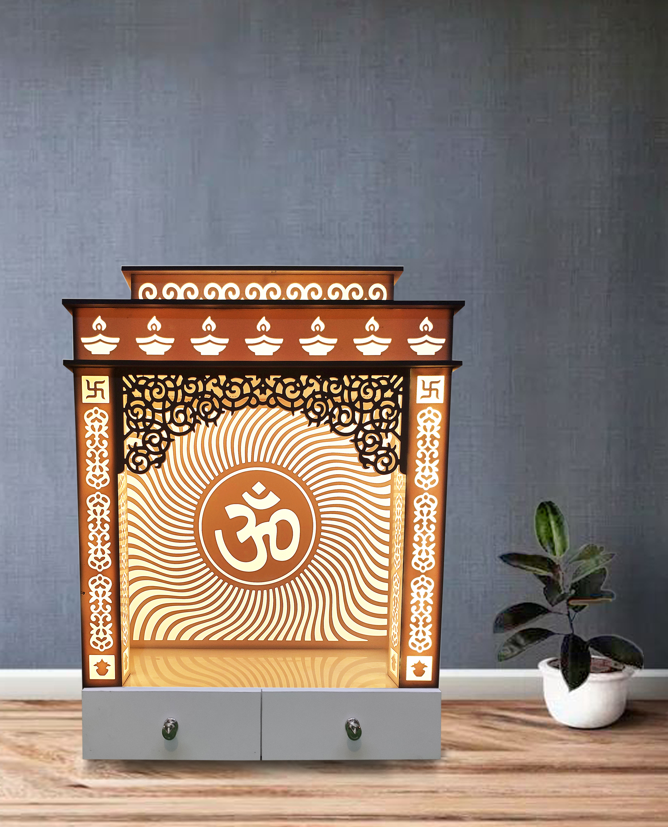 3D Corian Om Mandir With Pillar