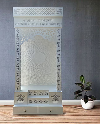 Om 3D Corian Puja Mandir With WPC Pillar