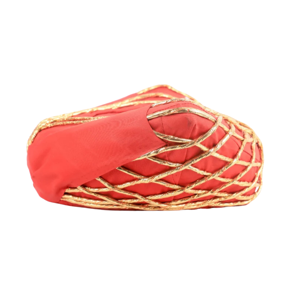 Maratha Safa Pagdi in Red & Golden Color Maratha Safa Pagdi in Red & Golden Color