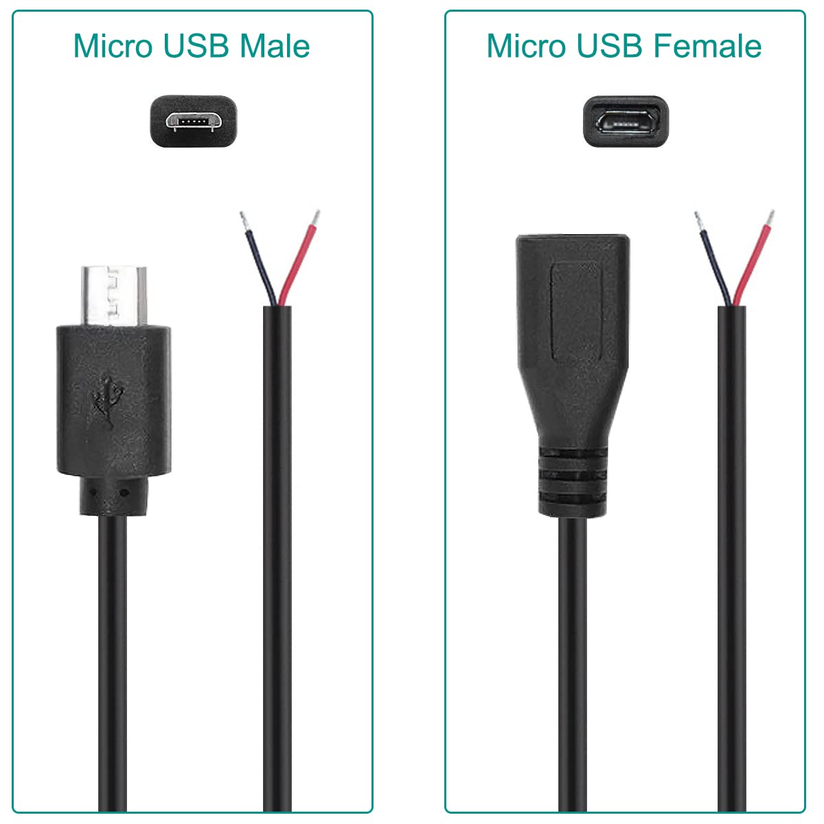 Micro USB Male Jack to 2 x Bare Wire Open End ,Power Supply and Charging Extension ,Pigtail Cable Micro USB Male Jack to 2 x Bare Wire Open End ,Power Supply and Charging Extension ,Pigtail Cable