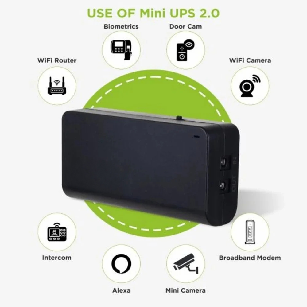 DC 12V Mini UPS for WiFi Router, Broadband Modern, Alexa, Wifi Camera, Biometrics Devices DC 12V Mini UPS for WiFi Router, Broadband Modern, Alexa, Wifi Camera, Biometrics Devices