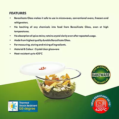 Signora ware Borosilicate Glass Mixing Bowl Combo With Lid (500+500ML)