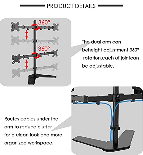 Monitor LED Stand (1x4) – Height Adjustable Free-Standing LED Desk Mount with Leg-Type Base, Tilt, Swivel & Rotate Arms for 14"-32" (35.56 - 81.28)cm Monitors