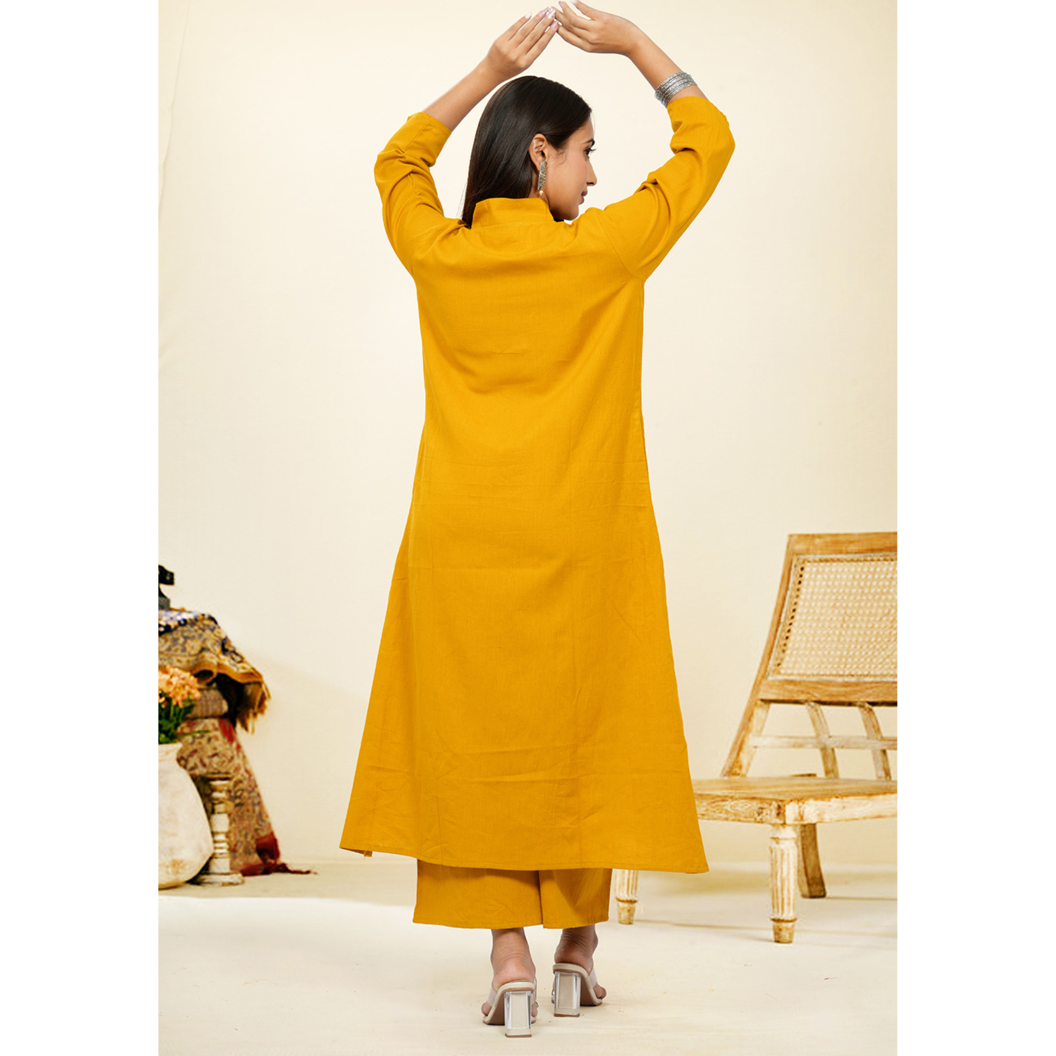 Ruhani Mustard Cotton A-Line long Co-Ord Set Ruhani Mustard Cotton A-Line long Co-Ord Set