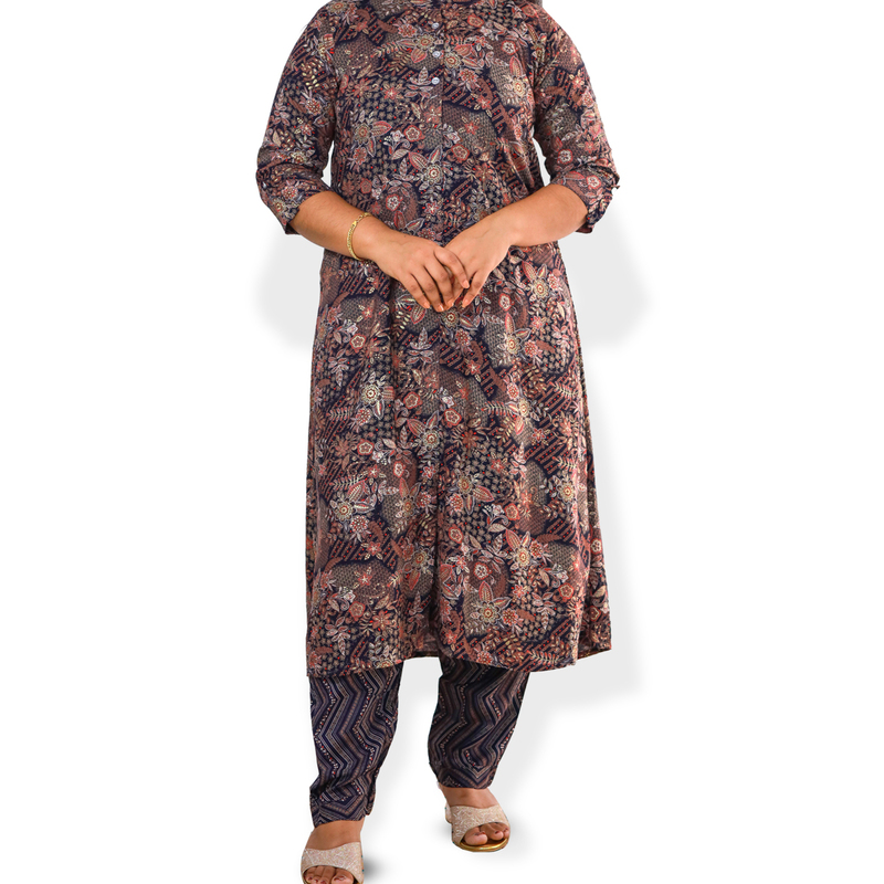 Daliya Vintage Bloom Feeling Foil A-Line Top