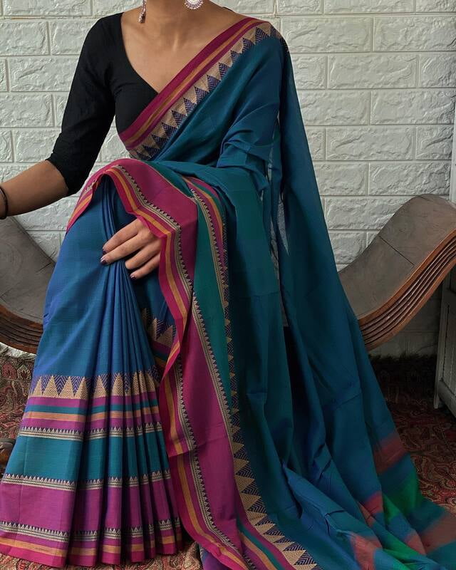 Blue Narayanpet cotton saree