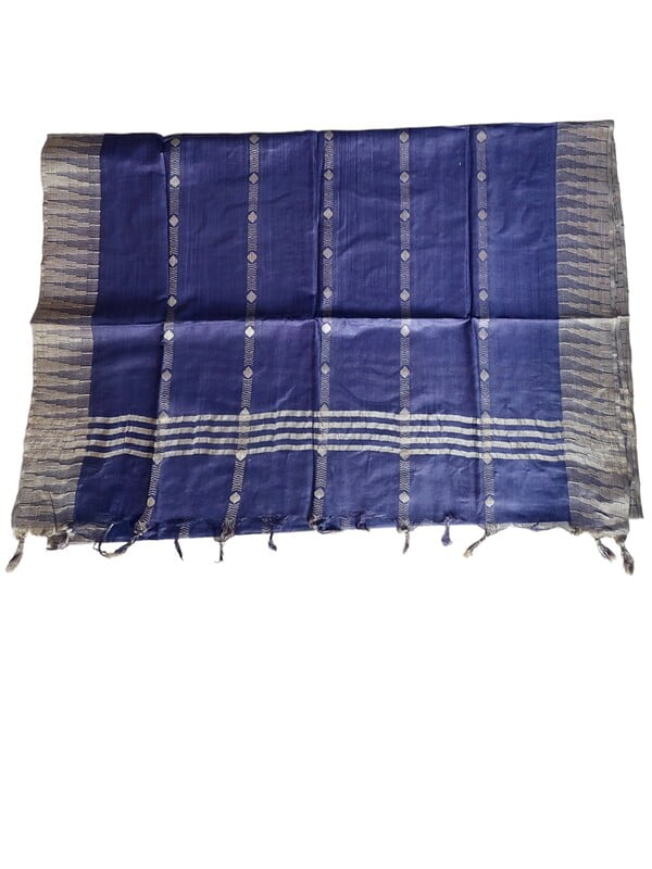 NavyBlue Striped Cotton Silk Dupatta with Temple Border