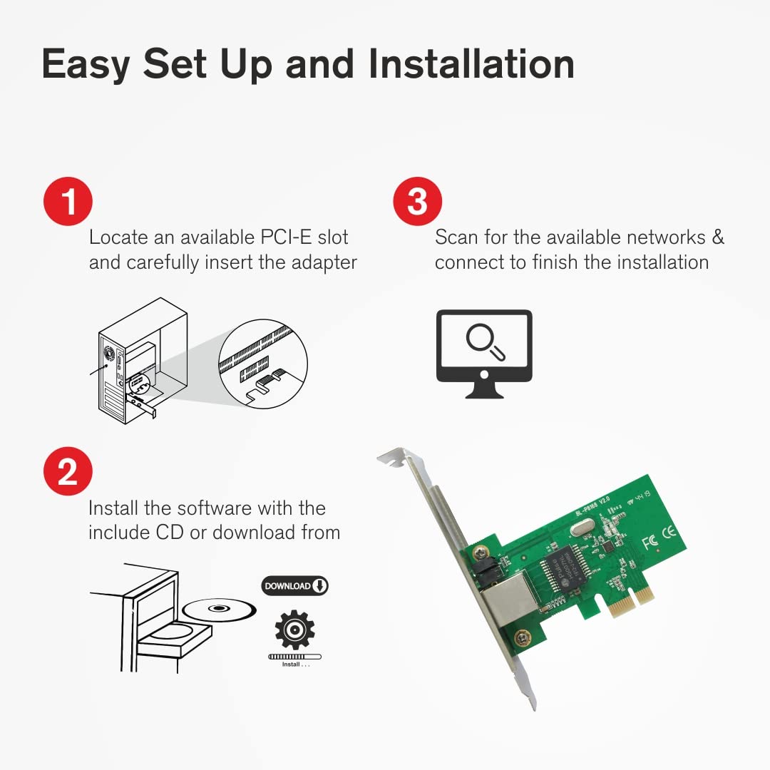 PCI Express LAN Card Network Adapter | 10/100/1000 Mbps, Wake on LAN, RJ45 Port for Windows PCI Express LAN Card Network Adapter | 10/100/1000 Mbps, Wake on LAN, RJ45 Port for Windows