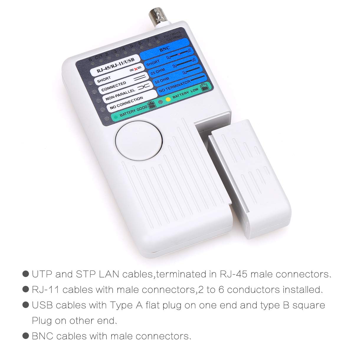 Network Cable 4-in-1 Tester – Multifunctional RJ45 RJ11 USB BNC Cable Tracker ,Detector Tool for UTP/STP LAN, Coaxial and Telephone Cables