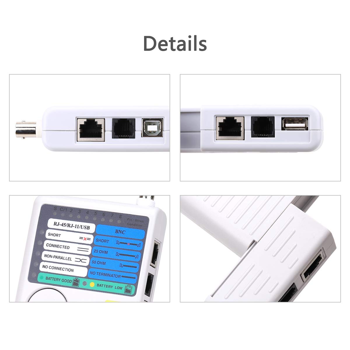 Network Cable 4-in-1 Tester – Multifunctional RJ45 RJ11 USB BNC Cable Tracker ,Detector Tool for UTP/STP LAN, Coaxial and Telephone Cables
