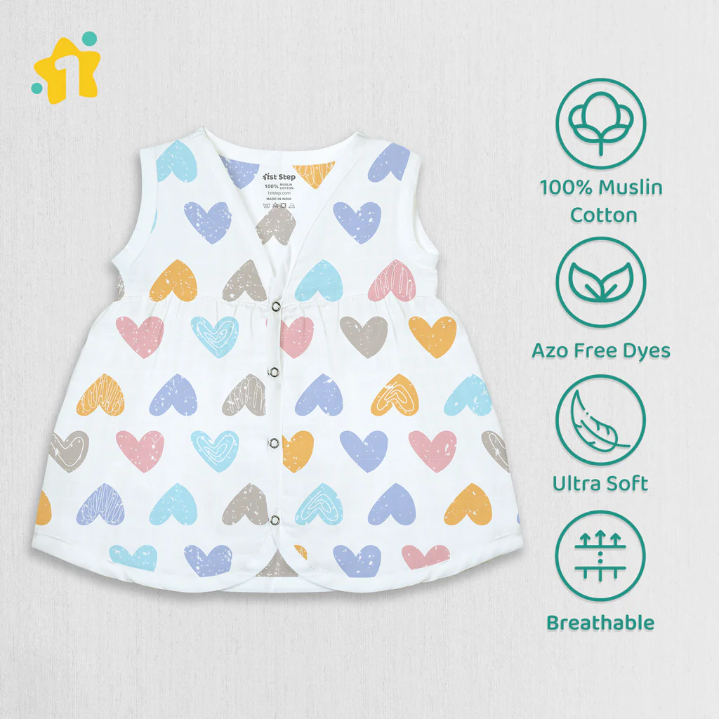 1st Step 100% Soft Muslin Cotton Snap Button Baby Frock - Pack Of 4 - 6-9 Months 1st Step 100% Soft Muslin Cotton Snap Button Baby Frock - Pack Of 4 - 6-9 Months