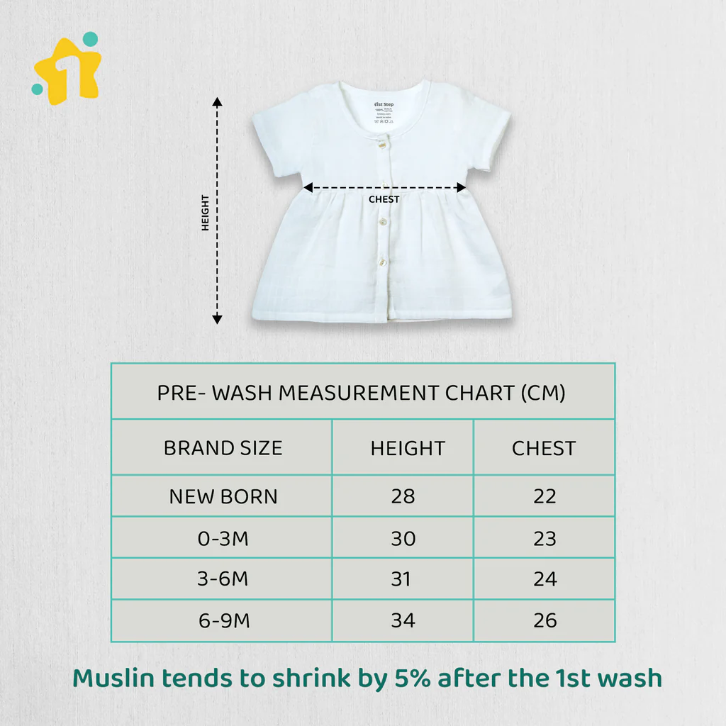 1st Step 100% Soft Muslin Cotton Button Half Sleeve Baby Frock - Pack Of 4 - 6-9 Months 1st Step 100% Soft Muslin Cotton Button Half Sleeve Baby Frock - Pack Of 4 - 6-9 Months
