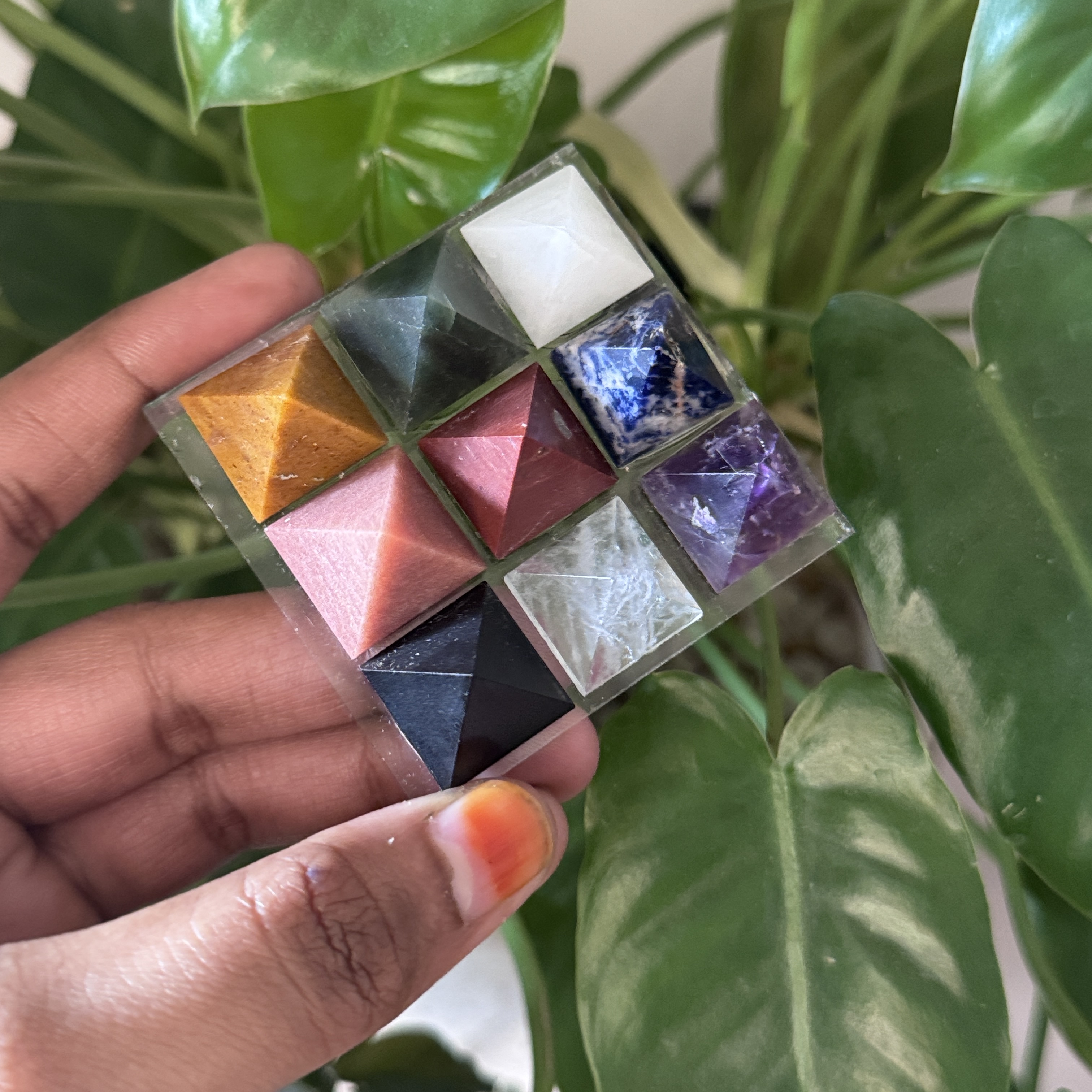 Nine Gemstone Resin Pyramid