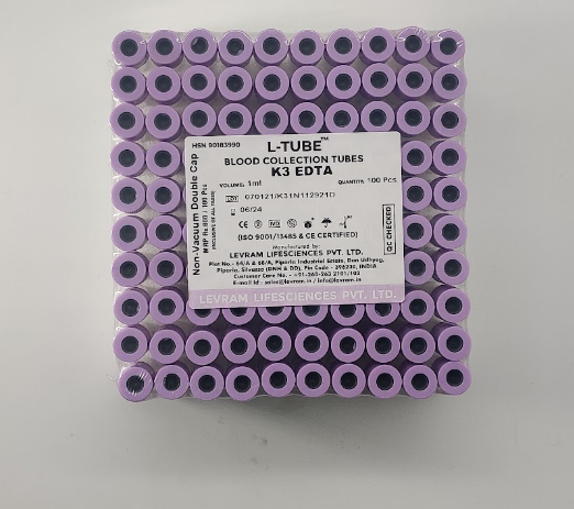 Levram Non Vacuum Blood Collection Tubes - K3 EDTA (Double Cap) Levram Non Vacuum Blood Collection Tubes - K3 EDTA (Double Cap)