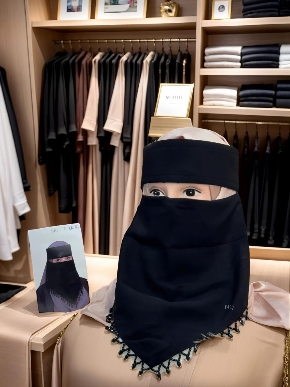 V Shape Dubai Nose Piece Niqab with Embellished Stone Work