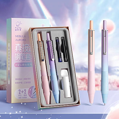 Fountain Pen for Students ( Nebula Aurora) ( 6 Refills )
