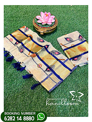 ONAM MODEL L SET MUNDU GOLD BLUE