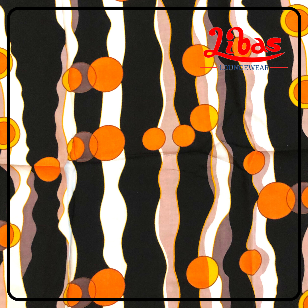 Orange white & black striped geometric printed rayon sleeveless nighty from libas loungewear-SL028 Orange white & black striped geometric printed rayon sleeveless nighty from libas loungewear-SL028