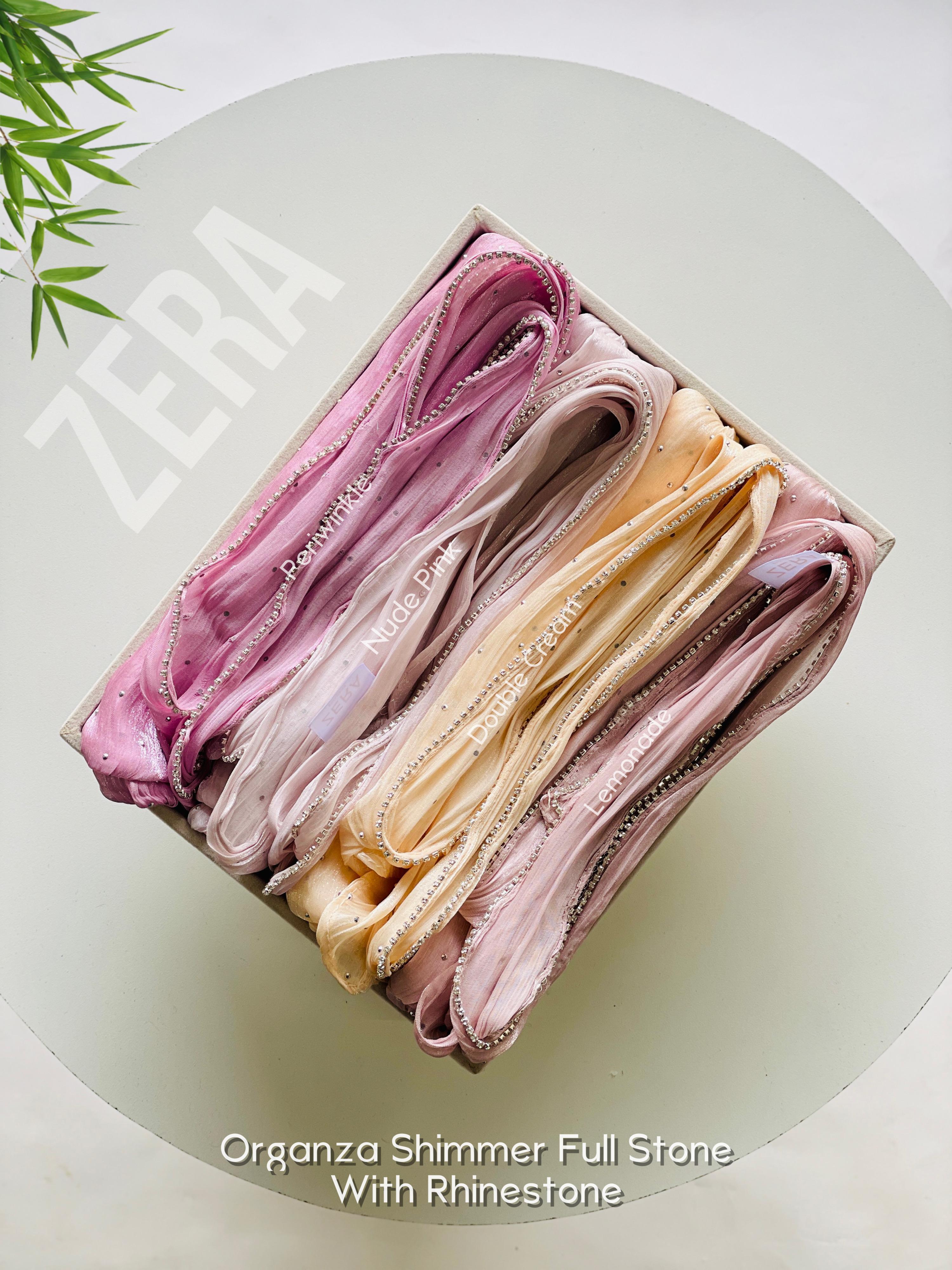 Zera Premium Organza Shimmer Hijab with Rhinestone Border