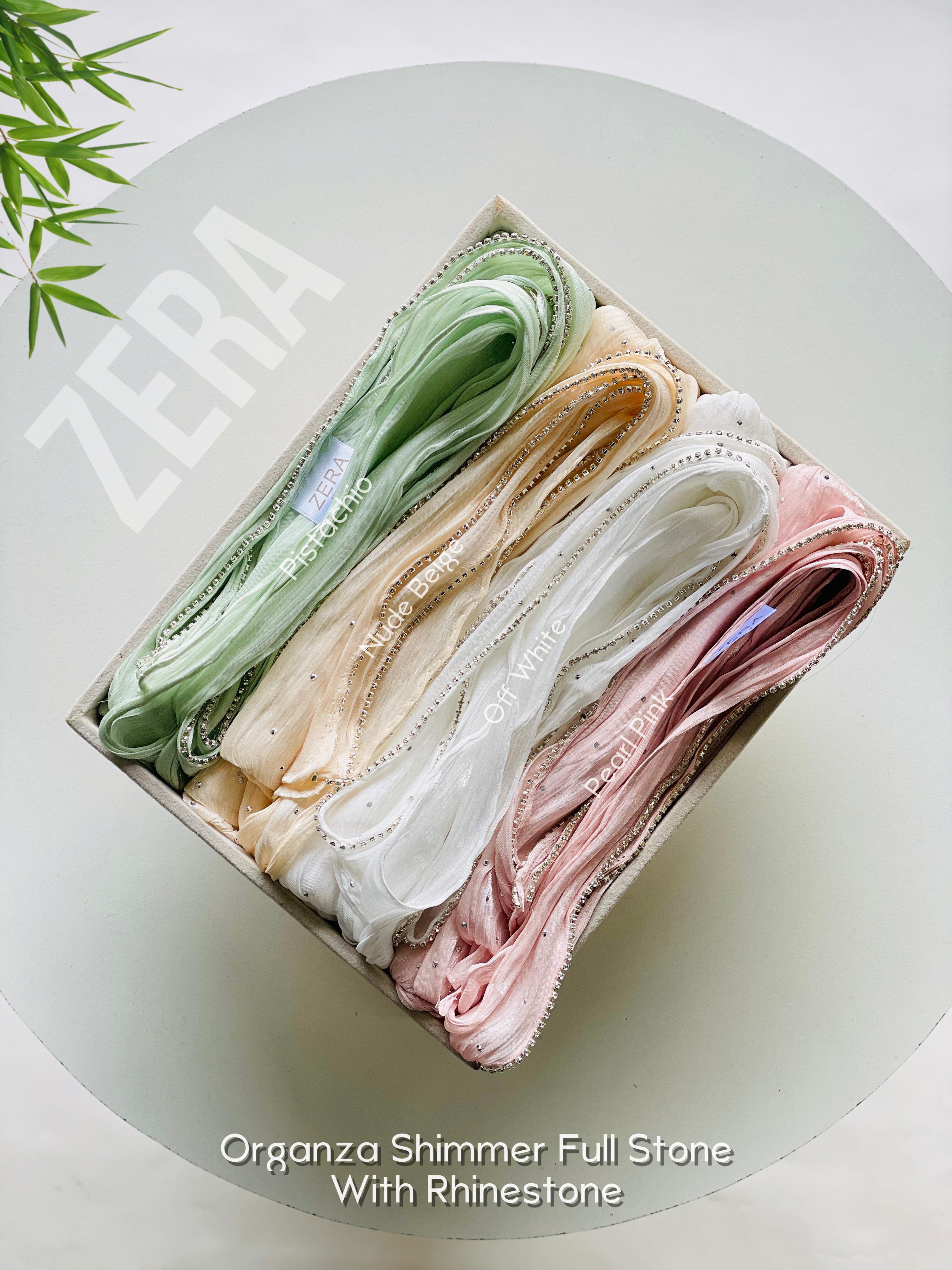 Zera Premium Organza Shimmer Hijab with Rhinestone Border
