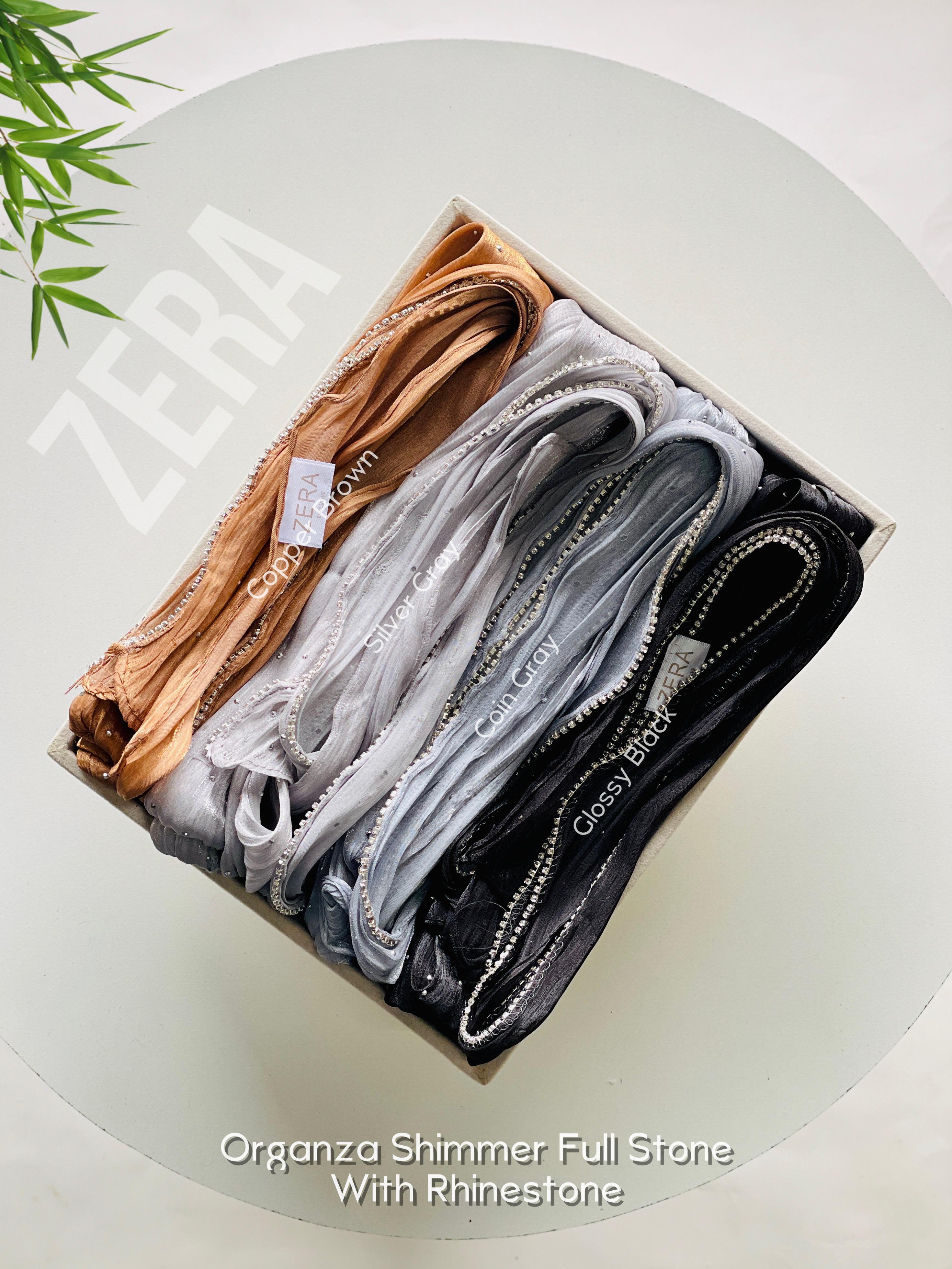 Zera Premium Organza Shimmer Hijab with Rhinestone Border