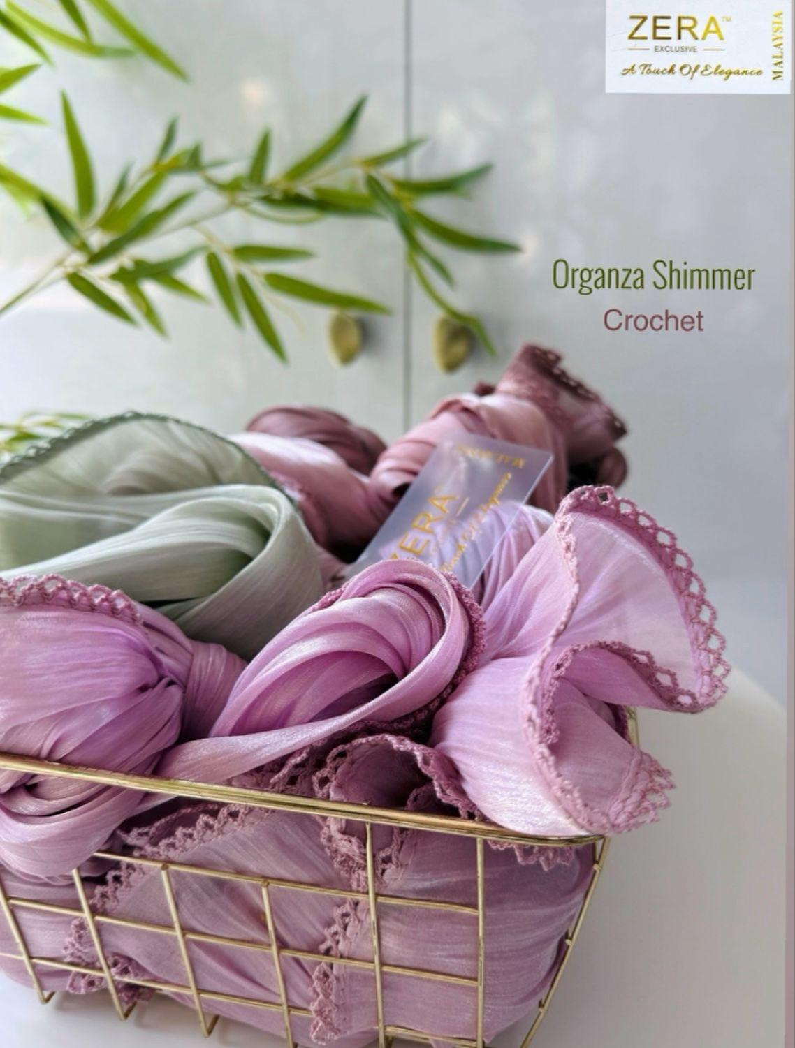 Zera Premium Organza Shimmer Hijab with Crochet Border