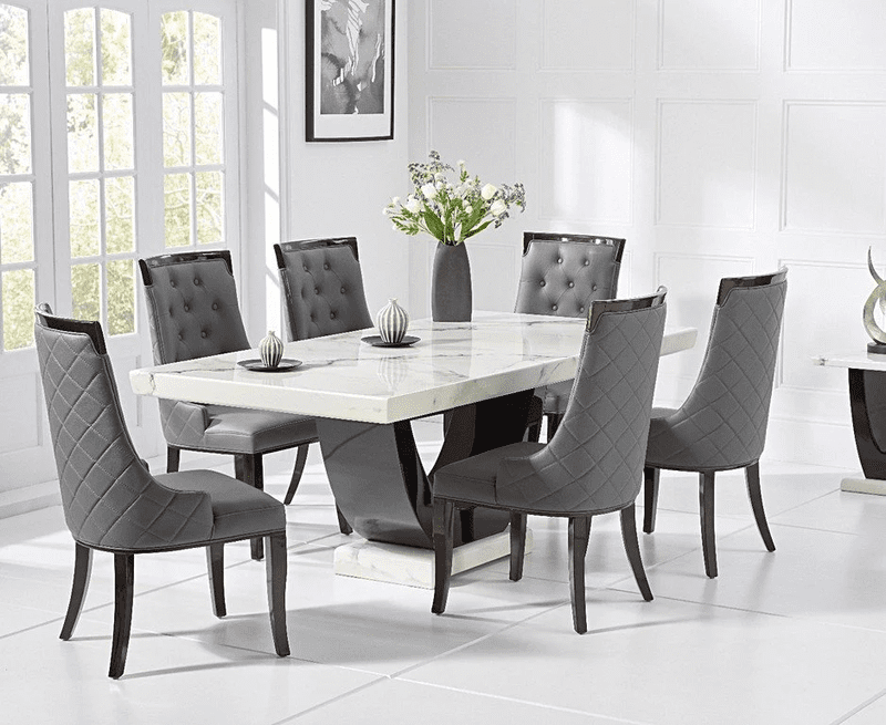 Vikinterio Modern U Shape Six Seater Marble Dining Table Set Vikinterio Modern U Shape Six Seater Marble Dining Table Set
