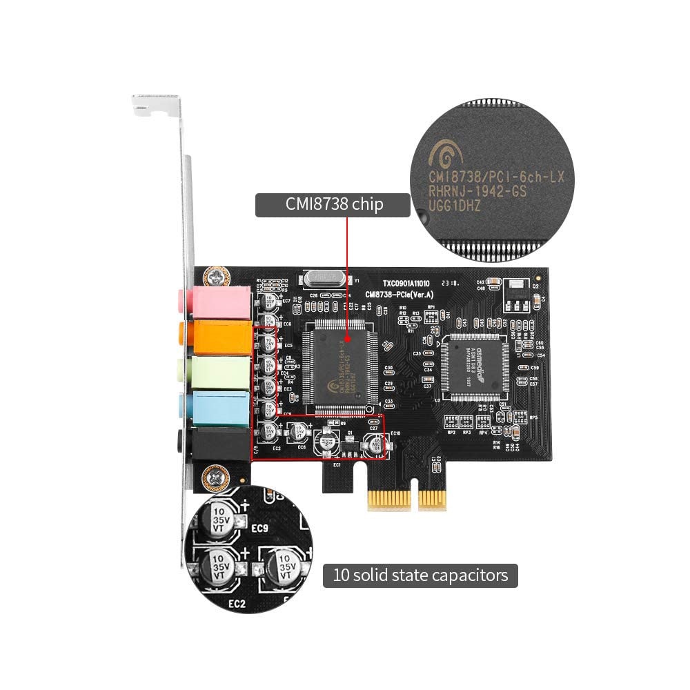 PCI-E PCI Express 5.1 Channel Sound Card for PC Windows 10 with Low Profile Bracket, 3D Stereo PCI-E PCI Express 5.1 Channel Sound Card for PC Windows 10 with Low Profile Bracket, 3D Stereo