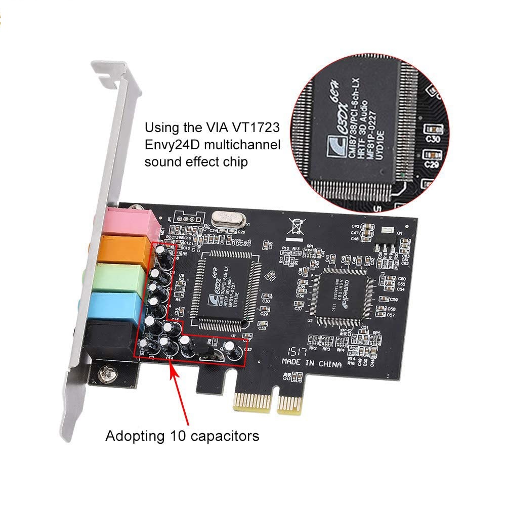PCI-E PCI Express 5.1 Channel Sound Card for PC Windows 10 with Low Profile Bracket, 3D Stereo PCI-E PCI Express 5.1 Channel Sound Card for PC Windows 10 with Low Profile Bracket, 3D Stereo